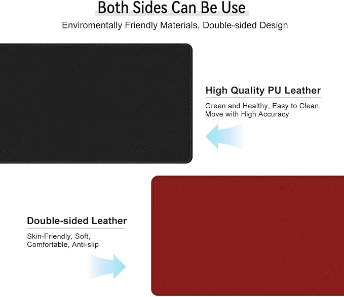 Dual Sided Leather Desk Mat - Waterproof Desk Pad - Ideal for Large Mouse Pad and Desk Mats on Top of Desks (Black, 33"*13")