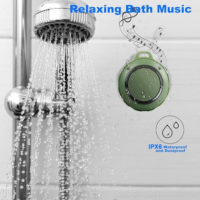 Kunodi Outdoor Waterproof Bluetooth Speaker, Wireless Portable Mini Travel Speaker with Subwoofer, Enhanced Bass, Built in Mic for Sports, Pool, Beach, Hiking, Camping (Green)