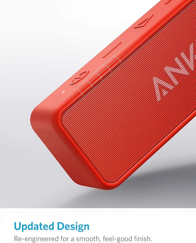 Soundcore Anker 2 Portable Bluetooth Speaker with Better Bass, 24-Hour Playtime, 66ft Bluetooth Range, IPX5 Water Resistance & Built-in Mic, Dual-Driver Wireless Speaker (Red) (Renewed)
