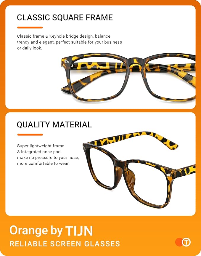TIJN Blue Light Blocking Glasses for Women Men Square Frame Nerd Eyeglasses Anti Blue Ray Computer Screen Glasses