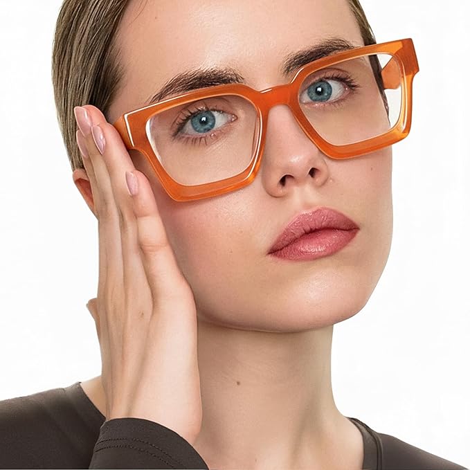 livho Oversized Eyewear Frame for Woman and Men - Rectangle Fashion Glasses for Computer, Chic Preppy Frame