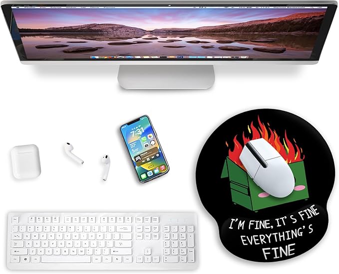 Ergonomic Mouse Pad with Wrist Support, Dumpster on Fire Mouse Pad with Wrist Rest, Gaming Mousepad with Non-Slip Pain Relief PU Base, Cute Mouse Pad for Desk Accessories Office Supplies Decor