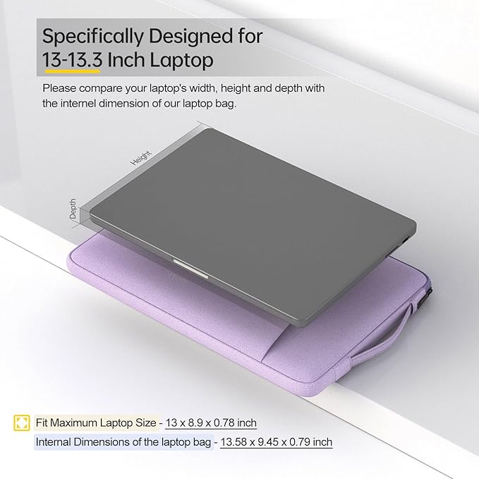 13 Inch Laptop Sleeve Case for 13-inch New MacBook Air M5 A3449 M4 A3240 2025 2026,13 13.6 Inch MacBook Air 13 M3/M2/M1 2020-2024, Computer Carrying Bag with Handle, Purple