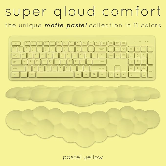 Create-ables Qloud Cloud Wrist Rest Keyboard Wrist Rest for Computer Keyboard Pad, Cloud Keyboard Wrist Rest, Wrist Pad for Keyboard, Memory Foam, Non Slip Base, Comes with Mouse Pad - Yellow