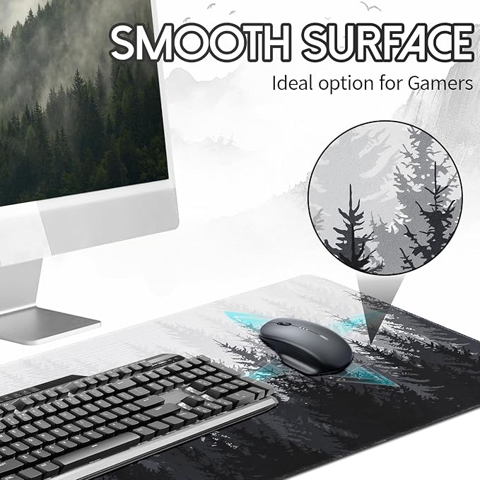 Desk Mat Forest, Large Gaming Mouse Pad with Stitched Edges, 31.5" x 11.8" XL Non-Slip Desk Pad, Computer Keyboard Mat for Office Home