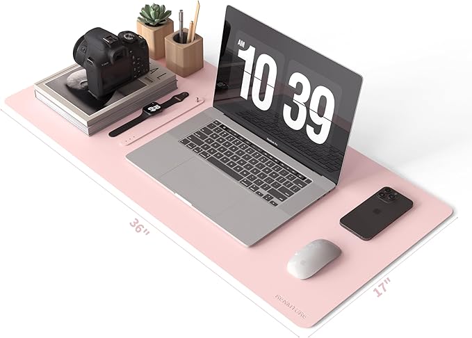 RENMTURE PU Mouse Pad, Faux Leather Large Desk Pad, Home Work Office Accessories, Non-Slip Desk Mat, Waterproof Gaming Pad Desk Blotter (36"x17", Light Pink)