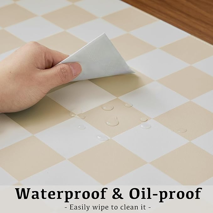 Checkered Desk Mat, Large Cute Aesthetic Retro PU Leather Computer Laptop Desk Mat, Non-Slip Waterproof Mouse Keyboard Pad, Desk Writing Mat for Work/Home (Beige, 23.6" x 13.7")