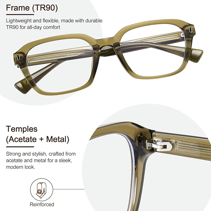 Dollger Blue Light Glasses Men Rectangle Vintage Anti BlueLight Blocking Glare Cute Trendy Computer Gaming UV Eyeglasses