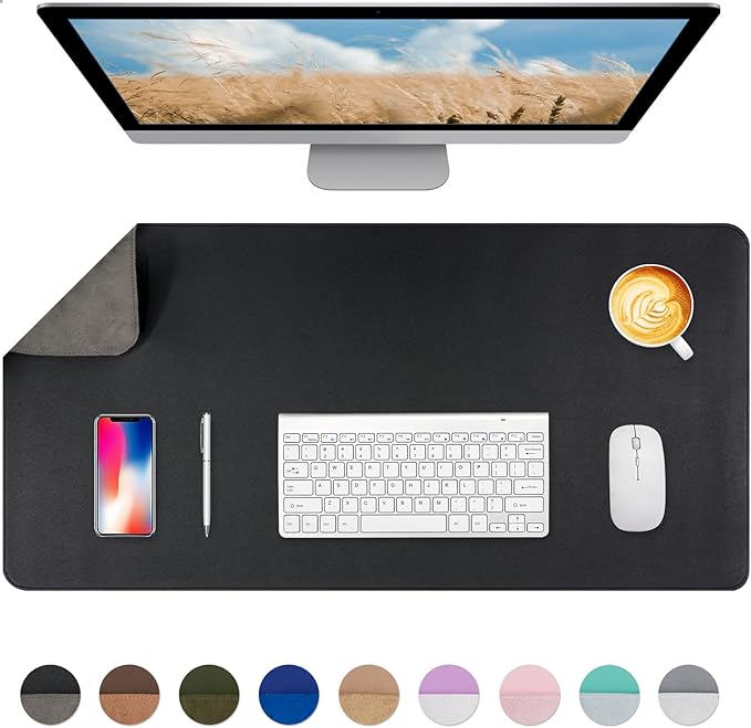 Desk Mat, Dual-Sided Pad, Large Mouse Pad, Natural Cork & PU Leather Non-Slip Waterproof Mats for Office and Home (Black, 31.5" x 15.7")