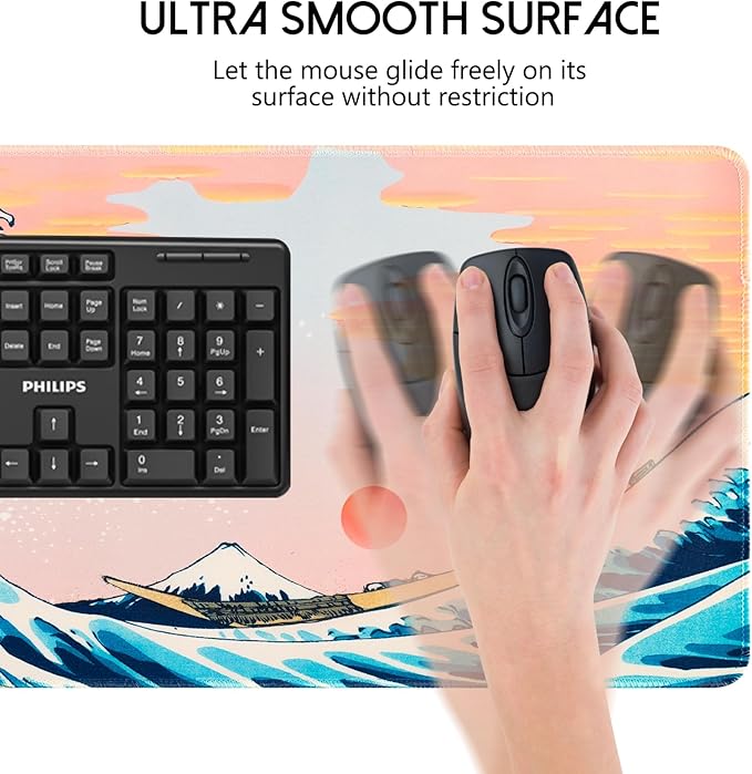 Japanese Mouse Pad,Large Gaming Mousepads for Desk, Summer Sea Wave Keyboard Pad,Non-Slip Rubber Base Mouse Mat for School,Office,Home 31.5 x 11.8 Inch