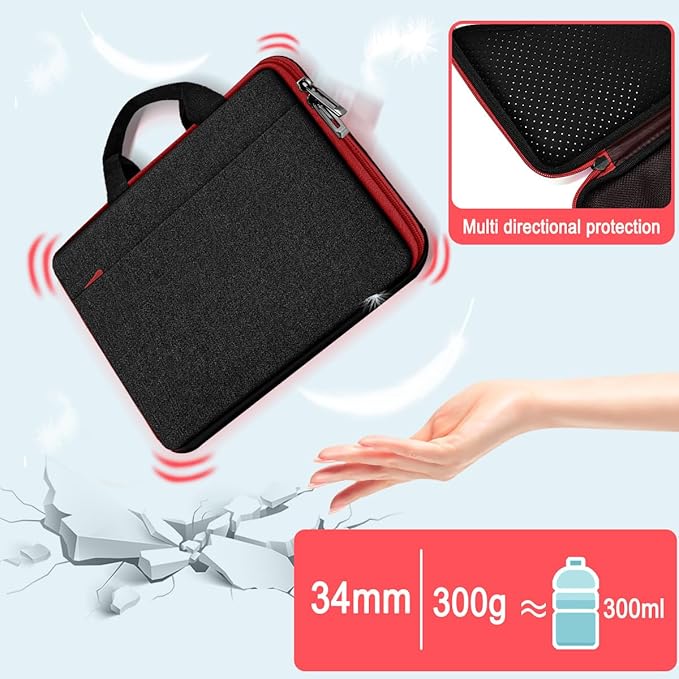 Hseok Laptop Case 13.3-14 inch Sleeve, TSA Computer Handbag Water-Resistant and Shockproof Bag Compatible with MacBook Pro/Neo 14", Mac Air/Pro 13.3" and 13"-14" Notebooks Chromebooks,Black-red