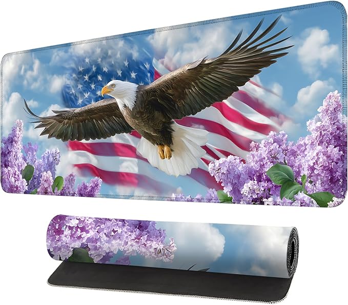 Mouse Pad, Large Anti-Slip with Stitched Edges Desk Mat Desktop Laptop Computer Desk Keyboard Mat,Table Protector Blotter Mat (Flowers and Eagles, 31.5" x 11.8")