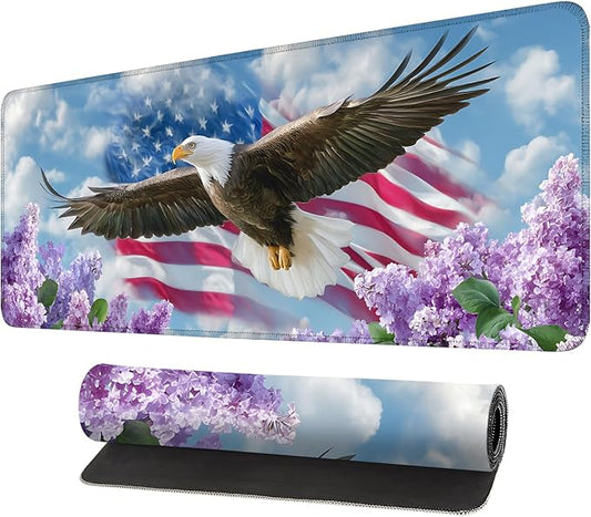 Mouse Pad, Large Anti-Slip with Stitched Edges Desk Mat Desktop Laptop Computer Desk Keyboard Mat,Table Protector Blotter Mat (Flowers and Eagles, 31.5" x 11.8")