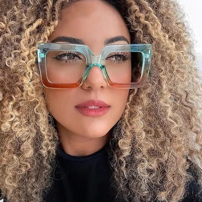 Onrtry Oversized Square Blue Light Glasses for Women Men Thick Frame Big Computer Eyewear Non-Prescription Eyeglasses