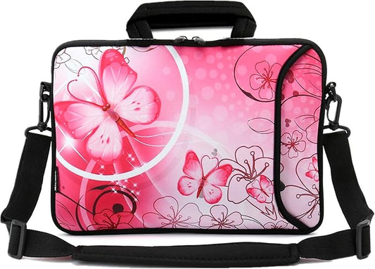 RICHEN 11 11.6 12 12.5 13 inches Laptop/Chromebook/Notebook Bag Tablet Case Neoprene Handle Sleeve with Shoulder Strap (11-13.3 inch, Pink Butterfly)
