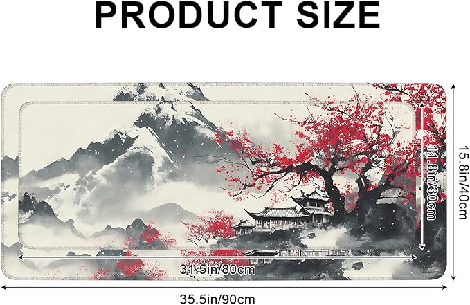 Mouse Pad, Large Anti-Slip with Stitched Edges Desk Mat Desktop Laptop Computer Desk Keyboard Mat,Table Protector Blotter Mat (Plum Blossom, 31.5" x 11.8")
