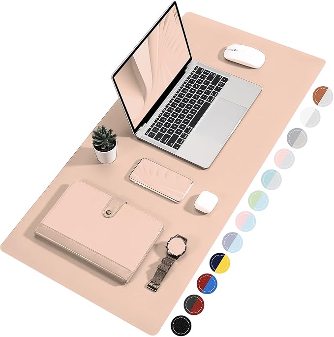TOWWI Dual Sided Desk Pad, Large Desk Mat, Waterproof Desk Blotter Protector Mouse Pad, Leather Desk Pad Large for Keyboard and Mouse (36" x 17", Pink/Silver)