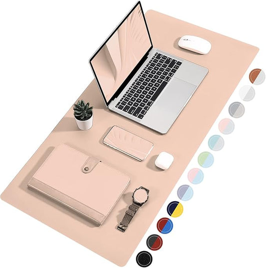 TOWWI Dual Sided Desk Pad, Large Desk Mat, Waterproof Desk Blotter Protector Mouse Pad, Leather Desk Pad Large for Keyboard and Mouse (36" x 17", Pink/Silver)