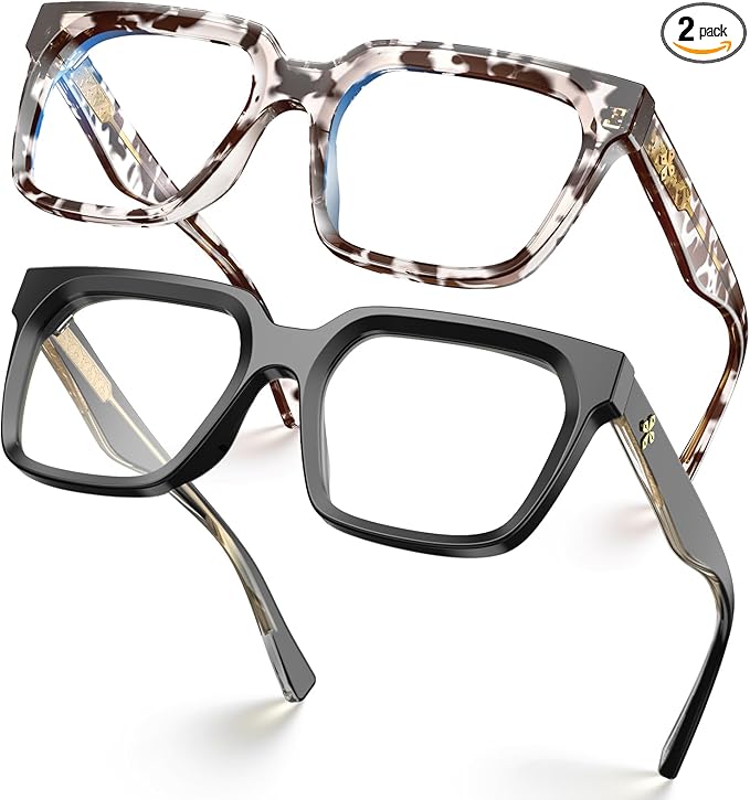 VISOONE 2 Pack Rectangle TR90 Blue Light Blocking Glasses Computer Eyewear with Preppy Look for Women and Men Cougar