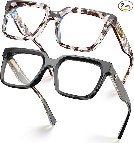 VISOONE 2 Pack Rectangle TR90 Blue Light Blocking Glasses Computer Eyewear with Preppy Look for Women and Men Cougar