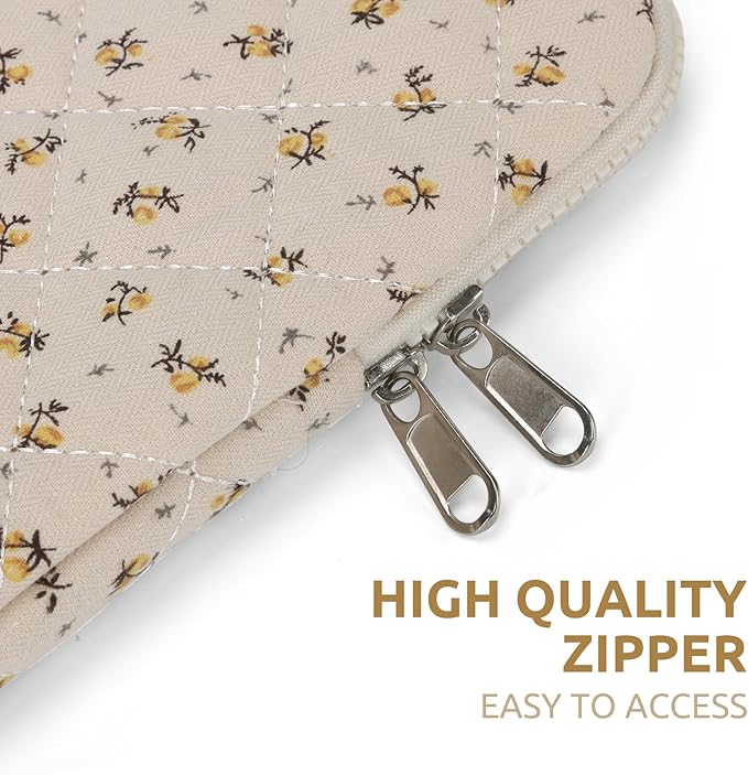 Puffy Laptop Sleeve 13-15.6 Inch Cute Quilted Laptop Protective Case Padded Floral Computer Sleeve for MacBook (A-Yellow, 15 Inch)