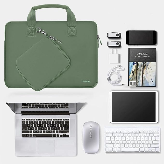 Hseok Laptop Sleeve 14 inch Case with Small Case, Compatible with MacBook Neo 14, MacBook Pro 14 M5/M4/M3/M2/M1, XPS 14 and Most 14 inch Notebooks, Neoprene Computer Handbag,Matcha green