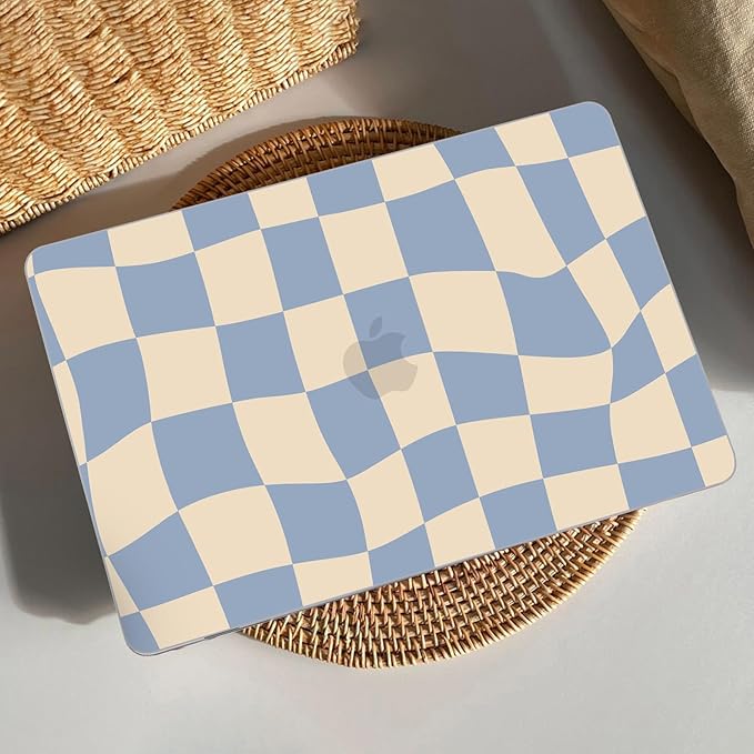 AKIT Compatible with MacBook Air 13 Inch Case M1 2022 2021 2020 2019 2018 A2337 A2179 A1932, Unique Pattern Shell Case+Screen Protector+Keyboard Cover for MacBook Air 13.3 Inch, Blue Checkerboard