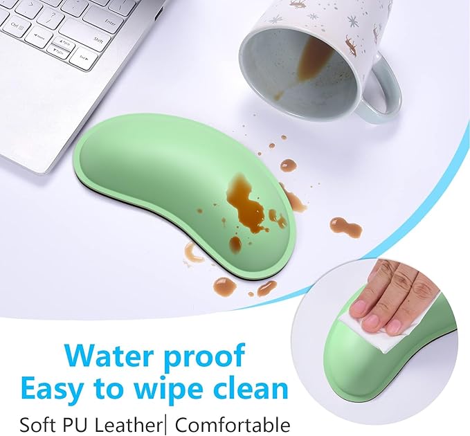 Dapesuom Mouse Wrist Rest, Ergonomic Memory Foam Mouse Wrist for Computer Desk Mats Support, PU Leather Hand Rest Pad Cushion for Gaming, Laptop, Men, Women, Pain Relief & Easy Typing, Mint Green