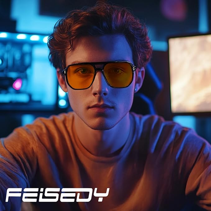FEISEDY Amber Blue Light Glasses for Computer Gaming Orange/Yellow lens Anti Eyestrain Sleep Glasses G2835