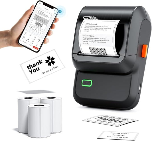 Label Maker with 3 Tapes, M100 Address Barcode Label Printer, Versatile App with 4000 Icons and 300 Templates, Bluetooth Thermal Label Printer for Small Business, Office, Home, School, Black