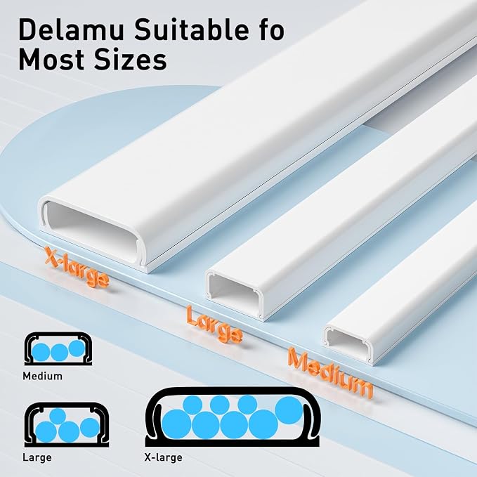 Delamu Cord Covers for 3-4 Wires on Wall, 56.7in Cord Hider Wire Covers for Cords on Wall, Self-Adhesive Cable Hider Cable Cover, Easy Set-up TV Cords Hiders Walls, 4X L14.2 W1.18 H0.63in, White - Image 8
