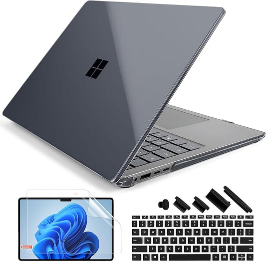 Batianda Premium Crystal Case for Microsoft Surface Laptop 13.8-inch Touchscreen 2024 (7th Edition) Lightweight Durable Scratch-Resistant, Easy Install, with Keyboard Cover & Screen Protector, Black