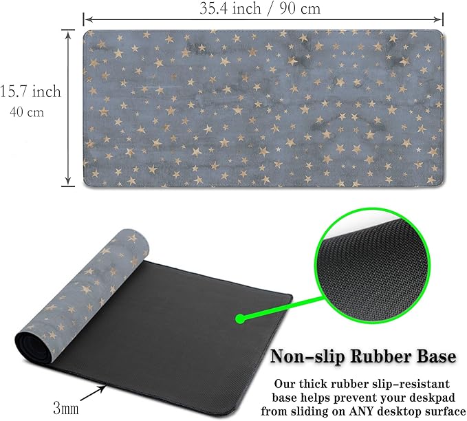 Extra Large Mouse Pad Stars Game Mat, Gaming Mouse Pads Office Desk Mat, Extra Large Desk Pad Non-Slip Rubber Base Waterproof with Stitched Edges, 35.4 X 15.7 inch for Work/Game/Office/Home