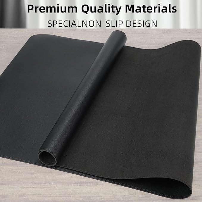 Desk Pad Soft PU Leather Extra Large Mouse Pad Laptop Computer Desk Mat Table Blotter Flat Smooth Waterproof Non-Slip Desktop Protector Writing Pad for Office and Home (Black, 120x43cm)
