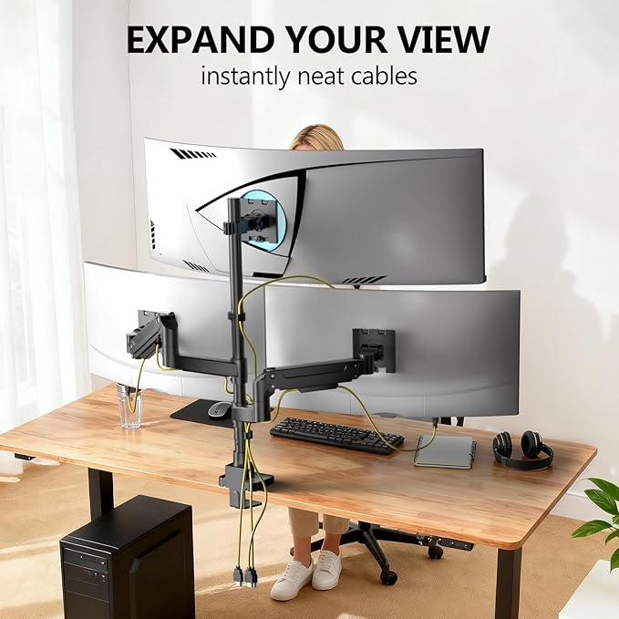 WALI Triple Monitor Mount - Extra Tall 3 Monitor Desk Mount for 13-49 Inch Ultrawide Screens, Up to 44 lbs, Fully Adjustable Heavy Duty Monitor Arm, VESA 75/100 mm (GSDM003-P), Black