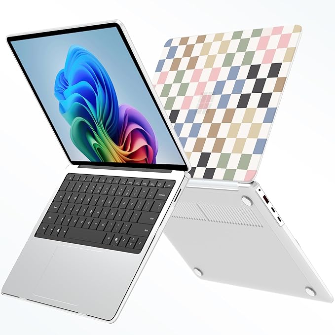 G JGOO Case for 13-inch Microsoft Surface Laptop 2025 Model 2095, Windows 11 Touchscreen Copilot+ PC, Protective Plastic Hard Shell Case + Keyboard Cover +Screen Protector, Colorful Checkered