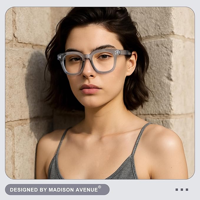 Madison Avenue Oversized Blue Light Blocking Glasses for Women Fashion Blue Light Blockers Anti Eyestrain & UV Protection Computer Eyeglasses (Ttransparent Grey)