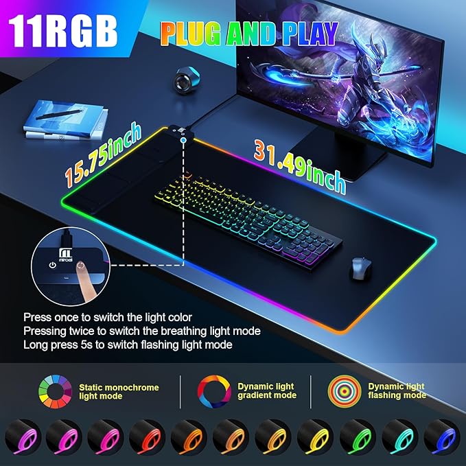 Mouse Pad with Foldable Phone Holder, Wireless Charging Desk Mat, RGB Gaming Mousepad Large Desk Pad with Non-Slip Base, Waterproof Keyboard Pad, Classic Black (XXL Stand Black PD Adapter)
