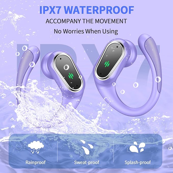 Wireless Earbuds, 2026 Bluetooth 5.4 Headphones Sport, 50Hrs HiFi Stereo Deep Bass Over-Ear buds with ENC Noise Cancelling Mic, IP7 Waterproof & LED Display Earphones with Earhooks for Workout/Running