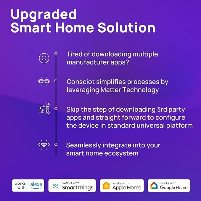 Consciot Smart Light Bulbs, A19 E26 Color Changing LED Bulbs, WiFi & Bluetooth, Matter-Certified, Works with Alexa, Google Home & Siri, No Hub Required, Music Sync, 800 Lumens 60W Equivalent, 4 Pack