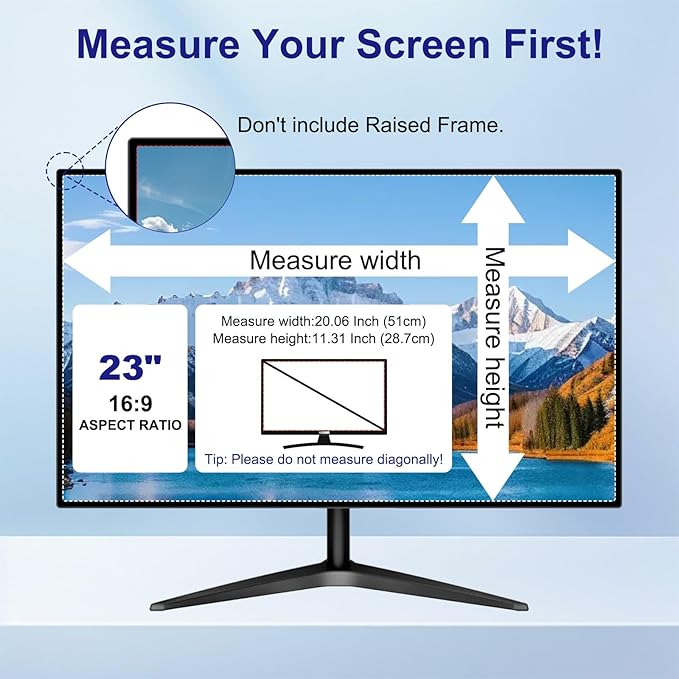23 Inch Privacy Screen for Computer Monitor 16:9 Aspect Ratio, Eye Protection Anti Blue Light Glare Shield, 23 Inch Removable Black Blackout Anti Spy Desktop Security Private Filter