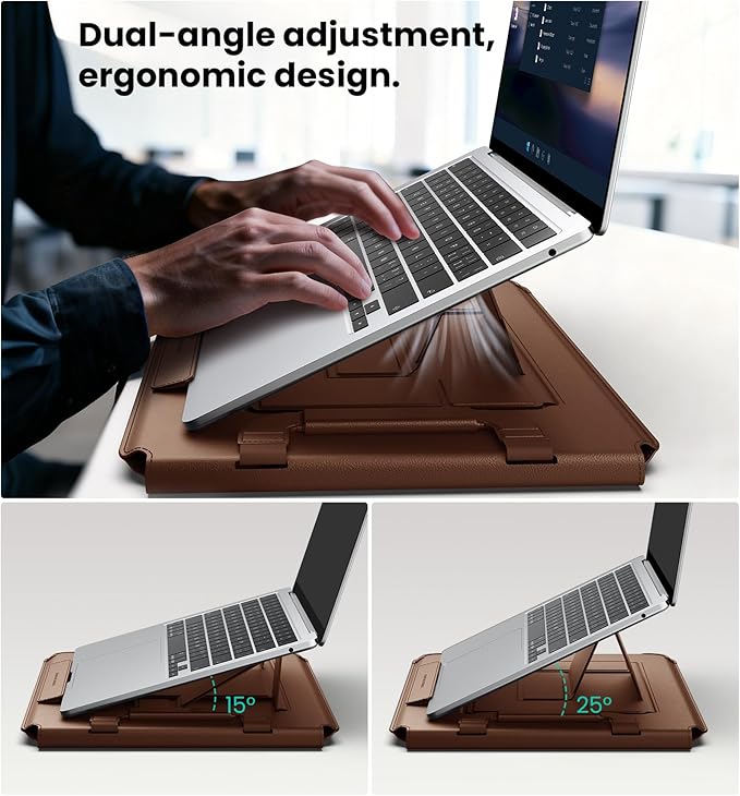 Nillkin 16 inch Laptop Sleeve with Handle (4-in-1), 2 Stand Modes, MacBook Sleeve with Adjustable Stand & Mouse Pad, Slim Laptop Case 16 inch for Samsung/Surface/HP/Chromebook/Dell 13-16'', Brown