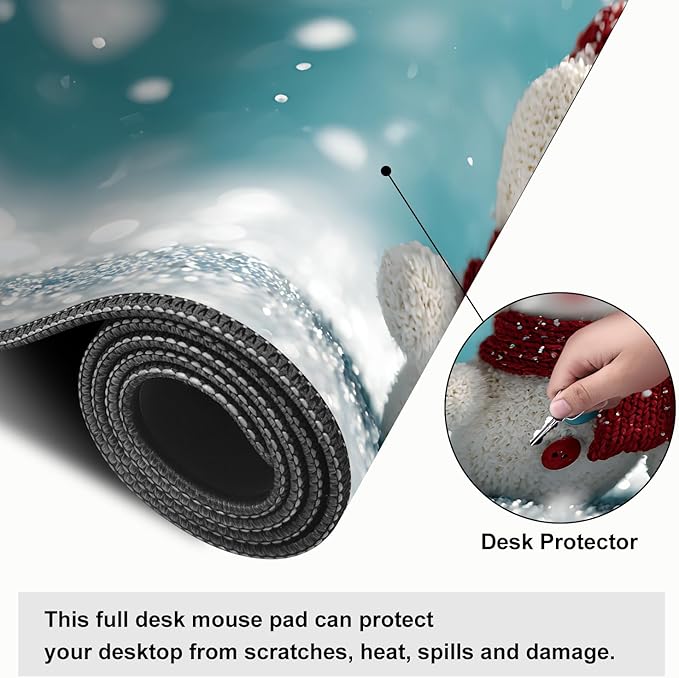 Mouse Pad, Large Anti-Slip with Stitched Edges Desk Mat Desktop Laptop Computer Desk Keyboard Mat,Table Protector Blotter Mat (Two Snowman, 35.4" x 15.7")