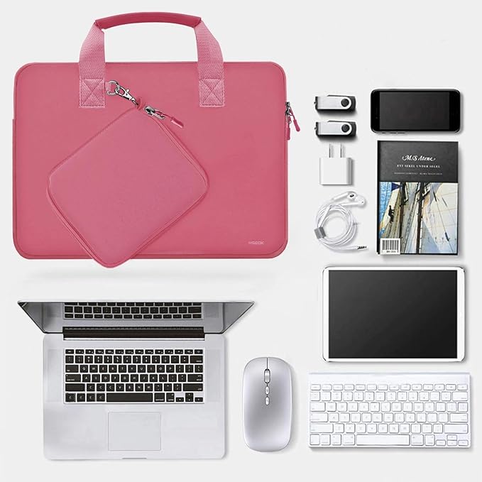 Hseok Laptop Sleeve 14 inch Case with Small Case, Compatible with MacBook Neo 14, MacBook Pro 14 M5/M4/M3/M2/M1, XPS 14 and Most 14 inch Notebooks, Neoprene Computer Handbag,Rose red