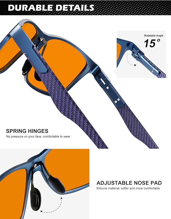 ANYLUV Carbon Fiber Reading Glasses for Men Women, Blue Light Blocking Computer Readers, Anti Glare Spring Hinge