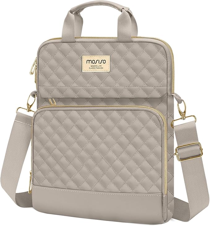 MOSISO 12.9 inch Tablet Sleeve Bag for iPad Pro 13 M4&iPad Air 13 M3 M2,iPad Pro 12.9 M2 M1 6/5,Surface Laptop Go 12.4,Galaxy Tab S8+/S9+ 12.4,Square Quilted Carrying Case with 2 Pockets, Taupe Brown