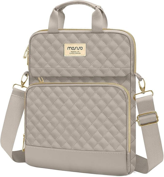 MOSISO 12.9 inch Tablet Sleeve Bag for iPad Pro 13 M4&iPad Air 13 M3 M2,iPad Pro 12.9 M2 M1 6/5,Surface Laptop Go 12.4,Galaxy Tab S8+/S9+ 12.4,Square Quilted Carrying Case with 2 Pockets, Taupe Brown