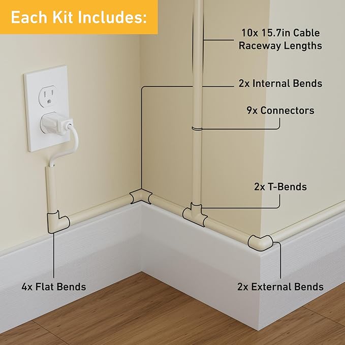 D-Line 157in Cord Hider Kit, Patented Cable Cover, Hide Wires on Wall, Channel for TV Mount Cords, Raceway Wire Hiders, Paintable, Adhesive, Half Round, 10x 0.78in W x 0.39in H x 15.7in L, Beige - Image 2