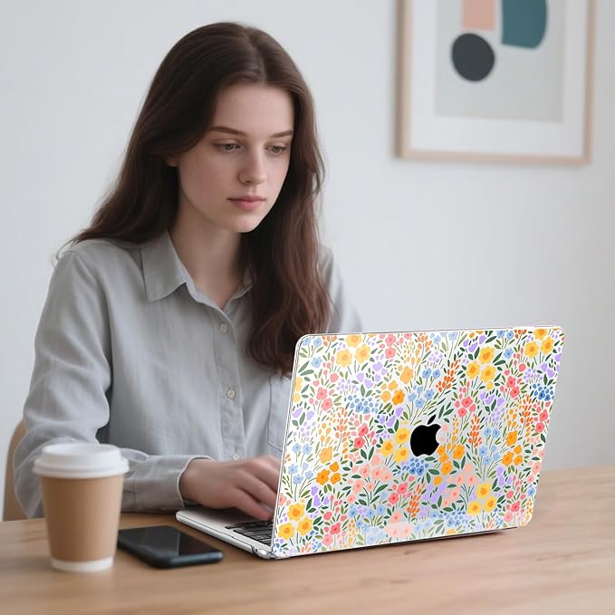 G JGOO Compatible with MacBook Air 13 inch Case 2026 2025-2022 M5 A3449 M4 A3240 M3 A3113 M2 A2681, Clear Hard Shell for MacBook Air 13.6 inch Case + Keyboard Cover+ Screen Protector, Colorful Floret