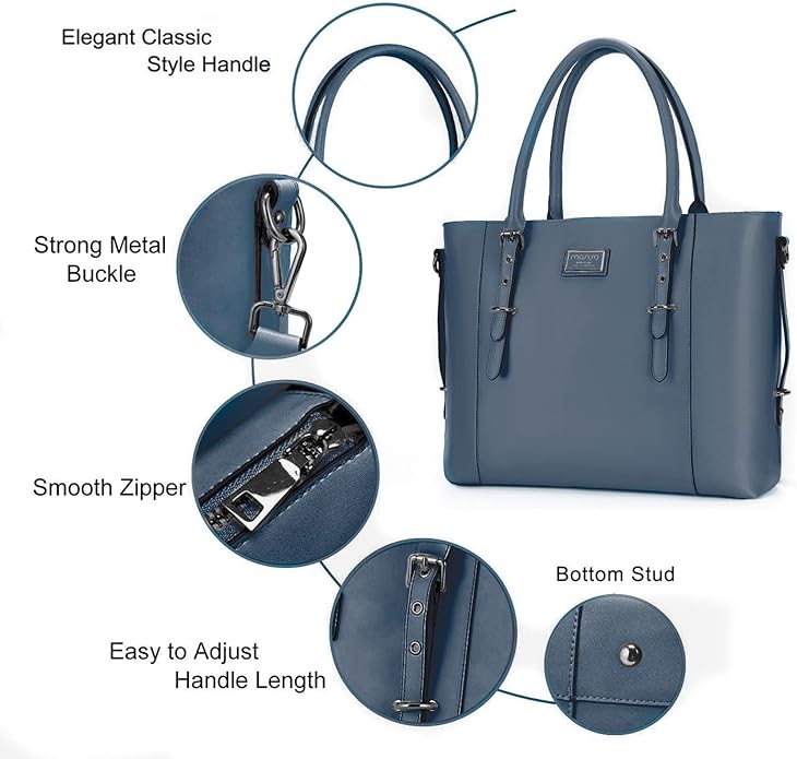 MOSISO Laptop Bag for Women, Waterproof Vintage PU Leather Briefcase Shoulder Computer Laptop Tote Bag for Office Work